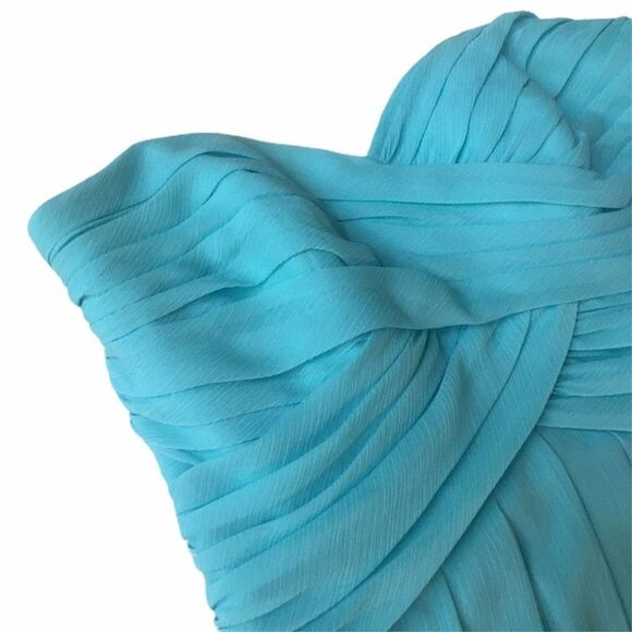 David’s Bridal Crinkle Chiffon Sweetheart Dress Blue Size 2 Bridesmaid Strapless - Picture 3 of 8
